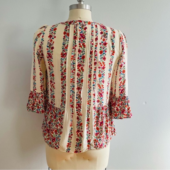 Anthropologie x Maeve Floral Hiver Blouse Lace Button Down Top- Size 0 - Picture 8 of 9